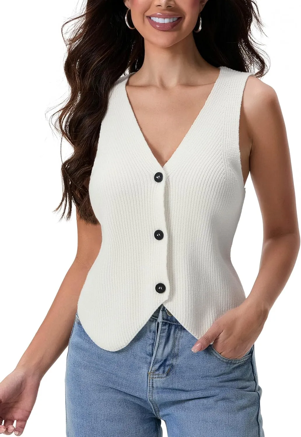 Knit Vest Top for Women Button Up Vest Sweater Y2k Trendy Summer Vest Crochet Going Out Tops Jean Vest