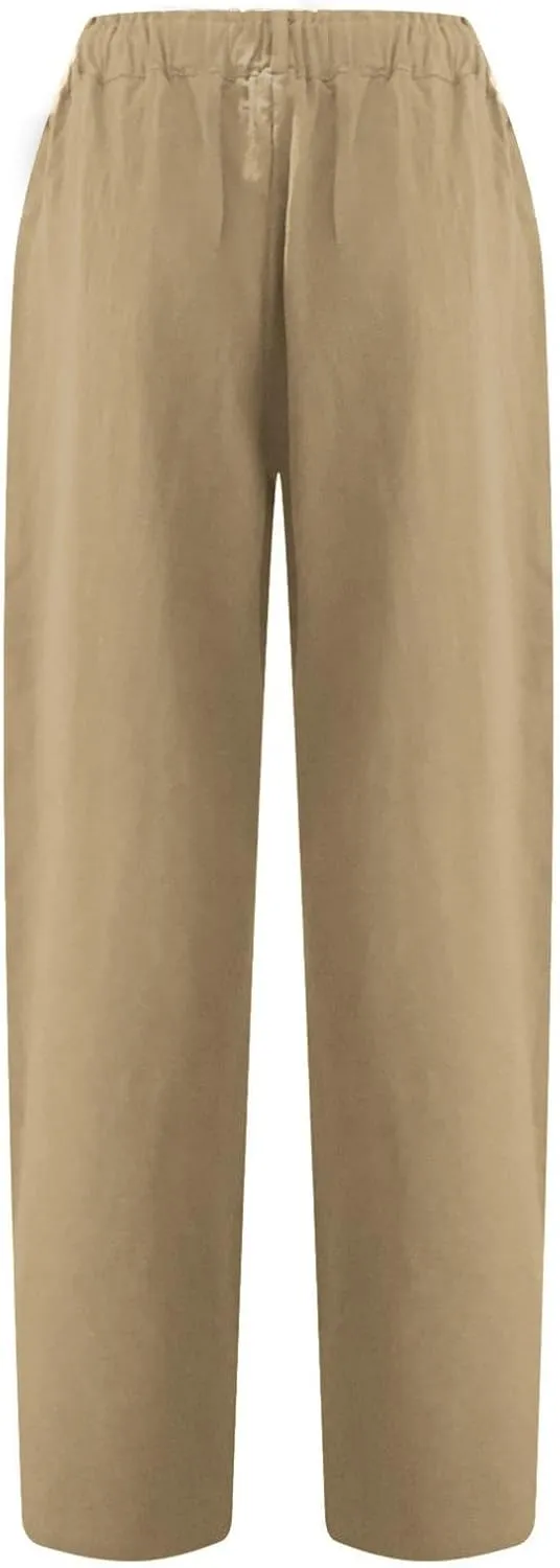 Ladies Linen Pants for Womens Summer Casual Harem Pant 7/8 Length High Waist Lightweight Cotton Linen Slacks Trousers
