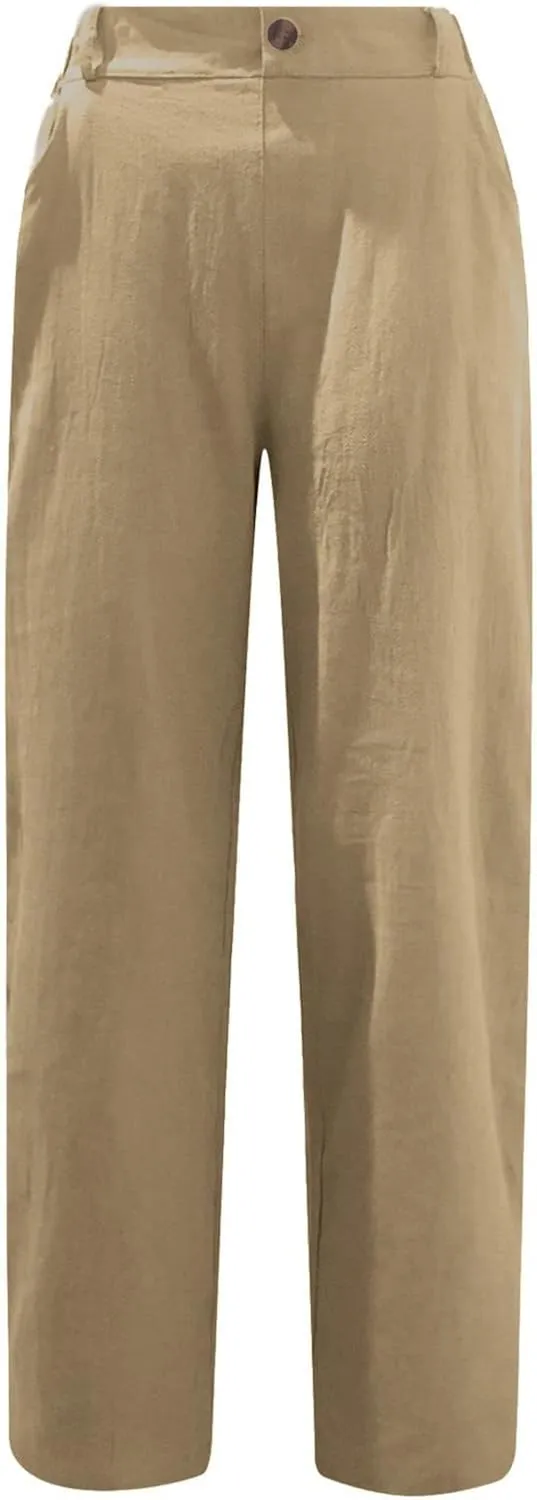 Ladies Linen Pants for Womens Summer Casual Harem Pant 7/8 Length High Waist Lightweight Cotton Linen Slacks Trousers