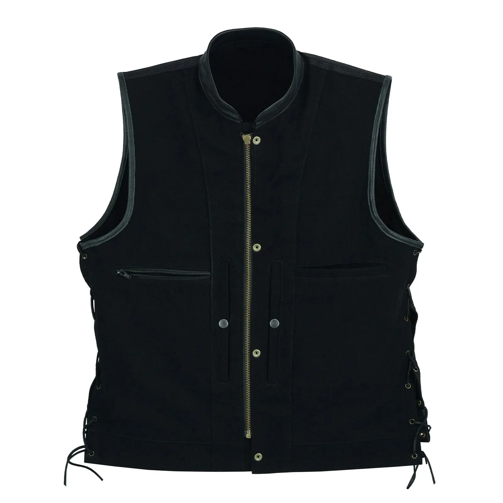 Leatherick Side Laces Denim Leather Vest