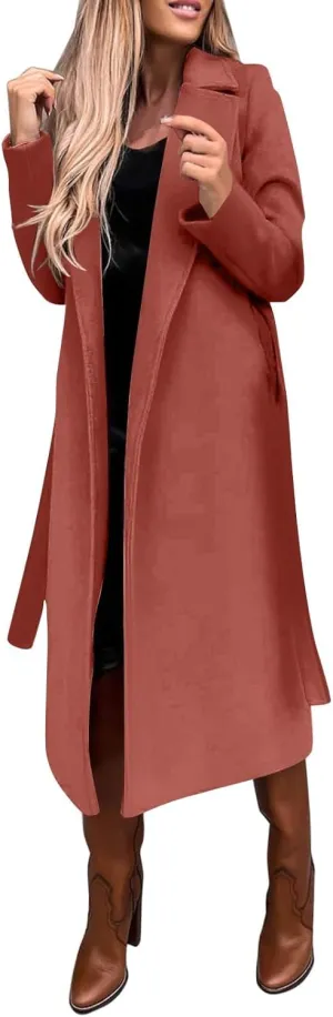 Light Jacket Wool Coats Blouse Thin Coat Trench Long Jacket Ladies Slim Long Belt Elegant Overcoat Women's Car