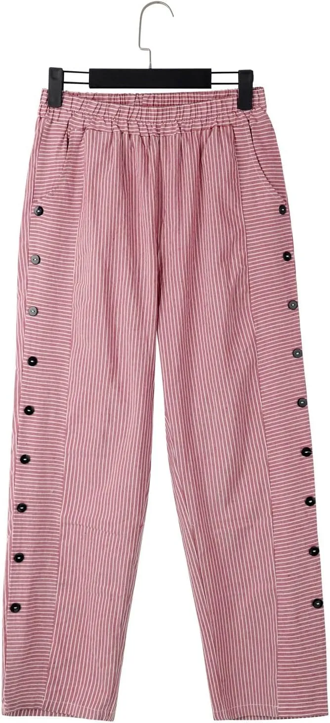 Linen Pants for Women 2025 Plus Size Trendy Striped Spring Summer Gauze Pants Casual Elastic Waist Comfy Trousers