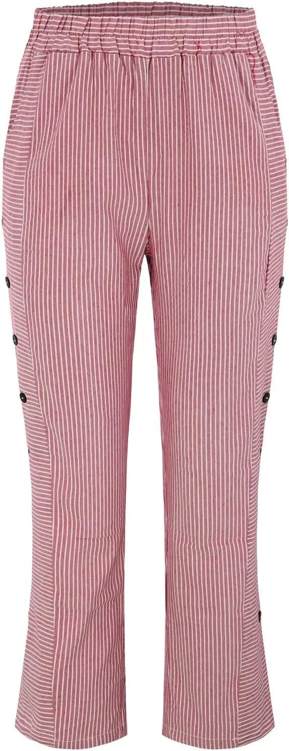 Linen Pants for Women 2025 Plus Size Trendy Striped Spring Summer Gauze Pants Casual Elastic Waist Comfy Trousers