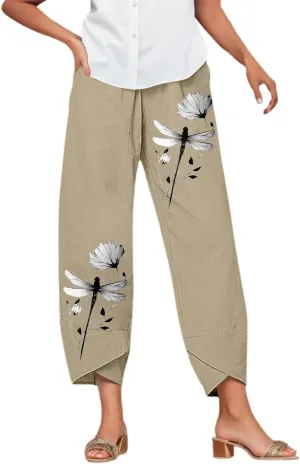 Linen Pants for Women Baggy Casual Summer Solid Color Straight Leg Beach High Waist Linen Pants Plus Size Ankle Trousers