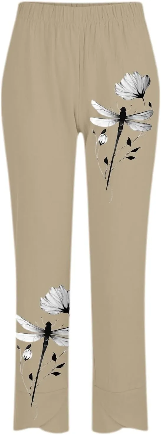 Linen Pants for Women Baggy Casual Summer Solid Color Straight Leg Beach High Waist Linen Pants Plus Size Ankle Trousers
