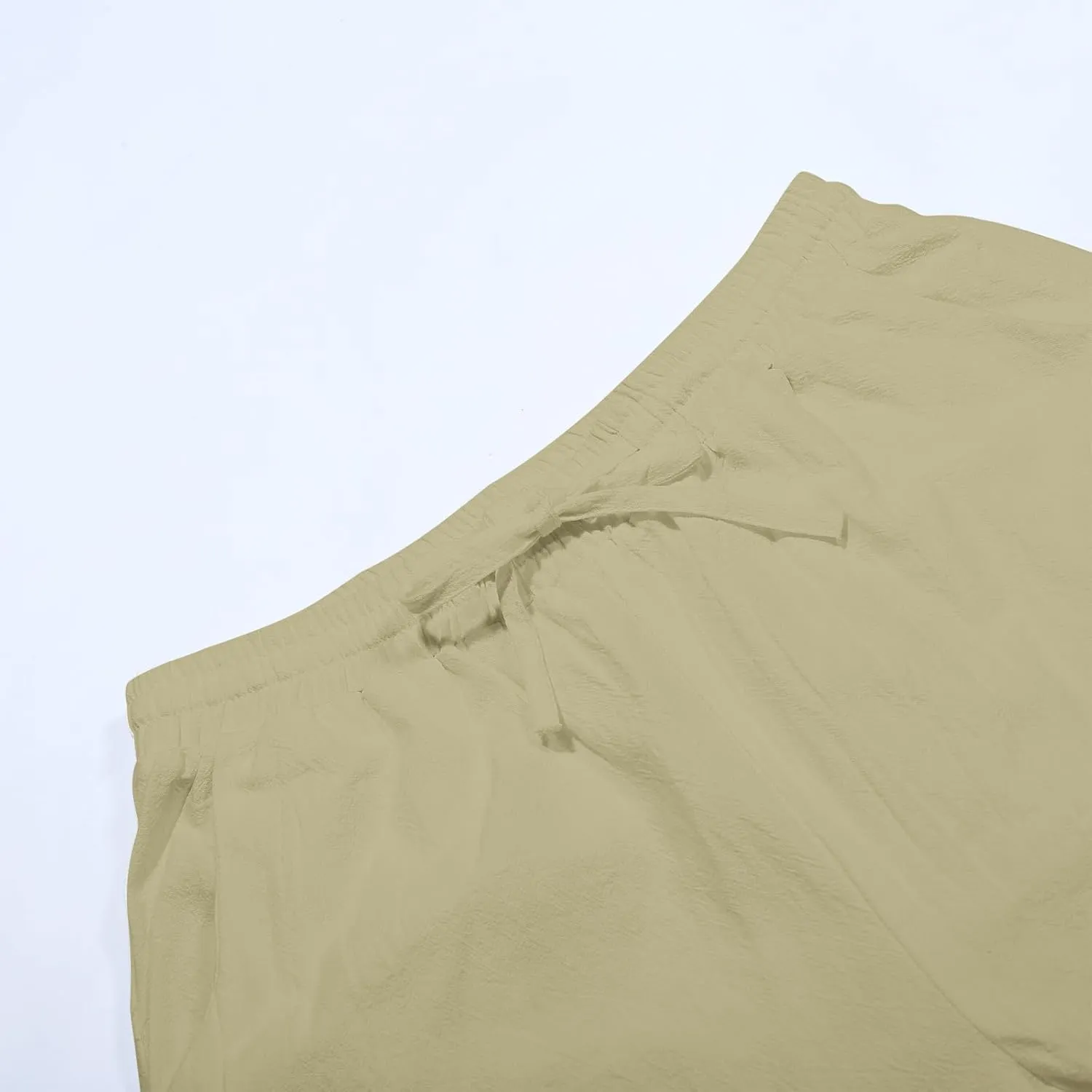 Linen Pants for Women Side Button Summer Trendy Elastic Waist Straight Leg Loose Casual Cropped Trousers with Pockets