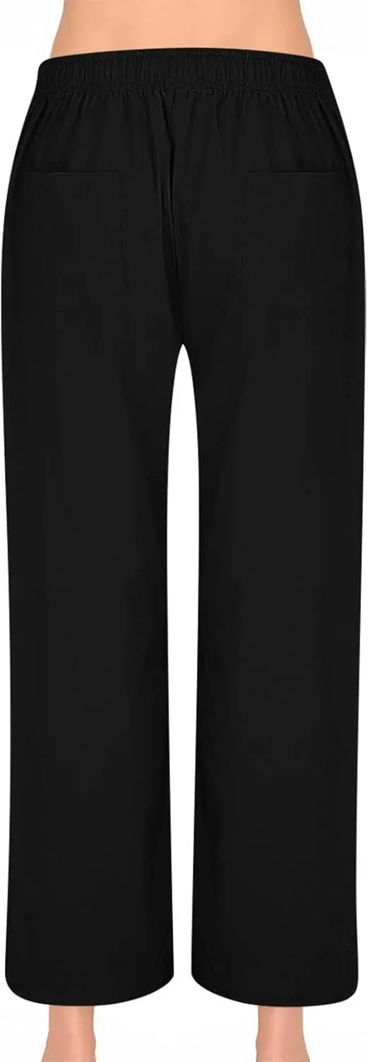 Linen Pants for Women Summer High Waisted Wide Leg Palazzo Pants Palazzo Pant Dressy Trouser with Pockets (S-2Xl)