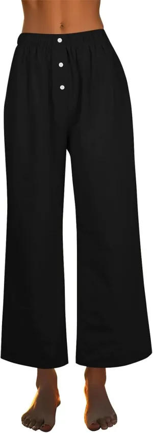 Linen Pants for Women Summer High Waisted Wide Leg Palazzo Pants Palazzo Pant Dressy Trouser with Pockets (S-2Xl)