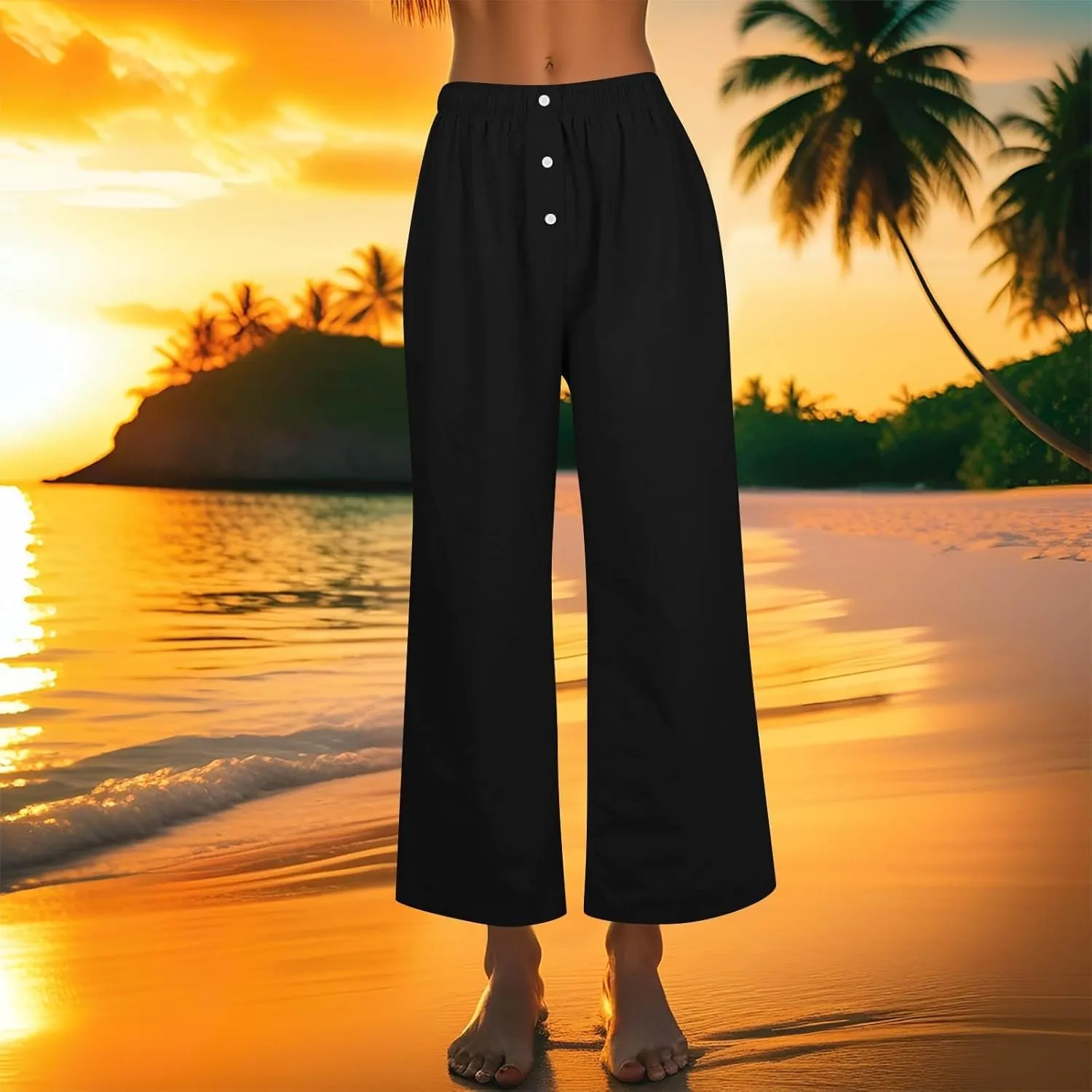 Linen Pants for Women Summer High Waisted Wide Leg Palazzo Pants Palazzo Pant Dressy Trouser with Pockets (S-2Xl)