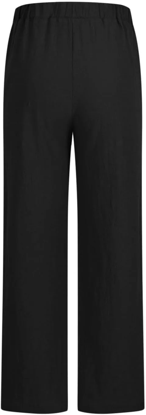 Linen Pants for Women Summer Lightweight Lounge Wide Leg Trousers Drawstring Low Waisted Palazzo Pants with Pockets