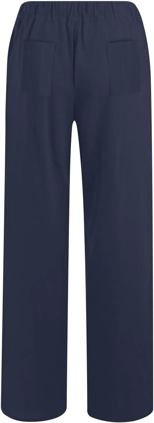 Linen Pants for Women Summer Solid Elastic Waist Wide Leg Loose Casual Vacation Beach Gauze Palazzo Pant with Pockets