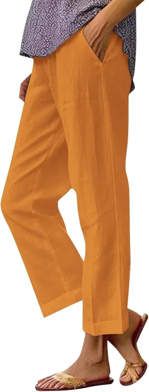 Linen Pants for Women Wide Leg Elastic High Waisted Palazzo Pants 2025 Summer Boho Floral Lightweight Beach Trousers