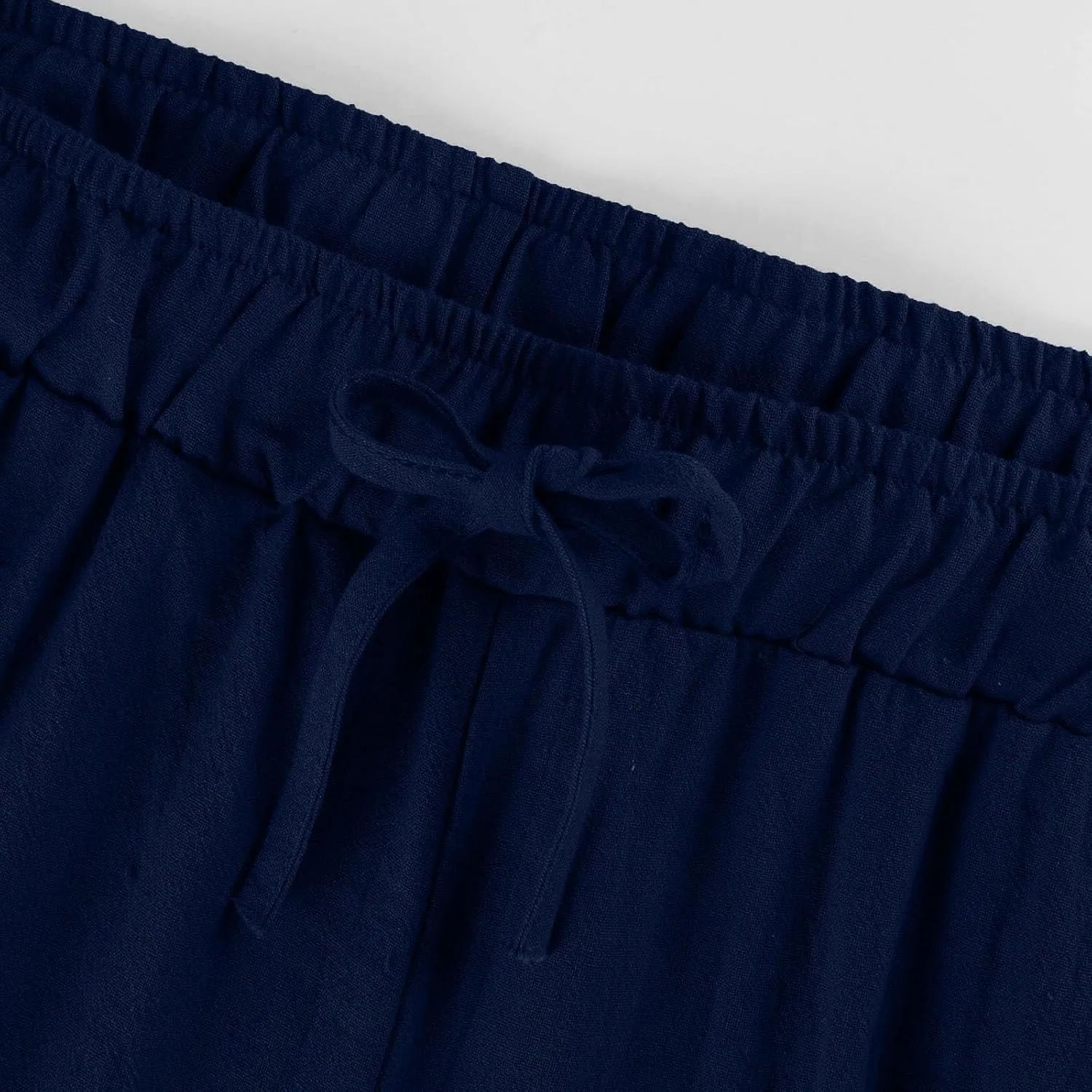 Linen Pants Women Elastic High Waisted Drawstring Petite Lounge Pants Palazzo Wide Leg Casual Summer Beach Trousers