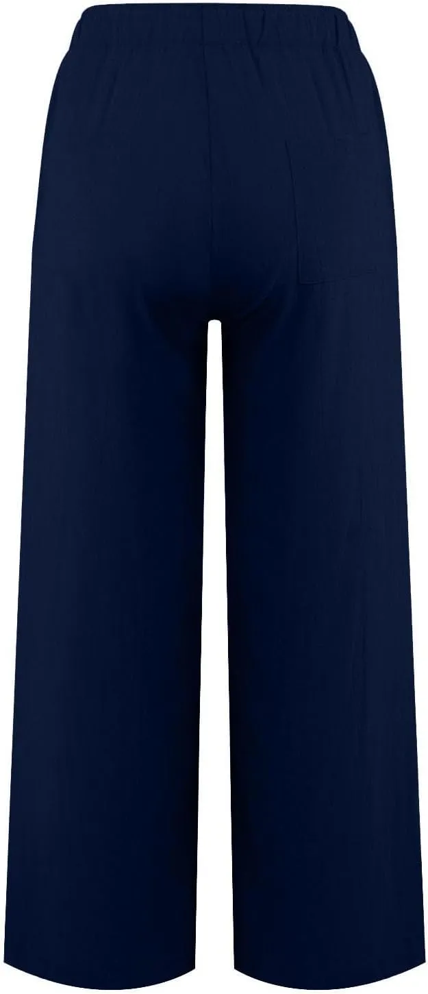 Linen Pants Women Elastic High Waisted Drawstring Petite Lounge Pants Palazzo Wide Leg Casual Summer Beach Trousers