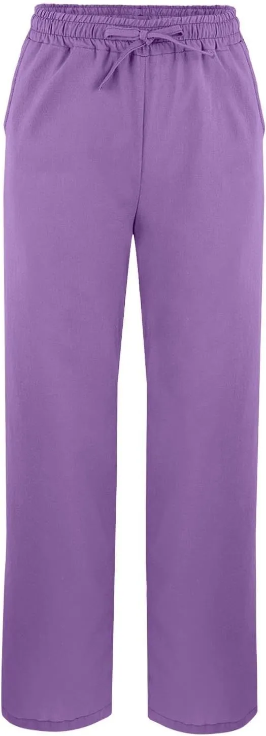 Linen Pants Women High Waisted Elastic Drawstring Beach Pants Casual Loose Lightweight Wide Leg Trousers with Pockets
