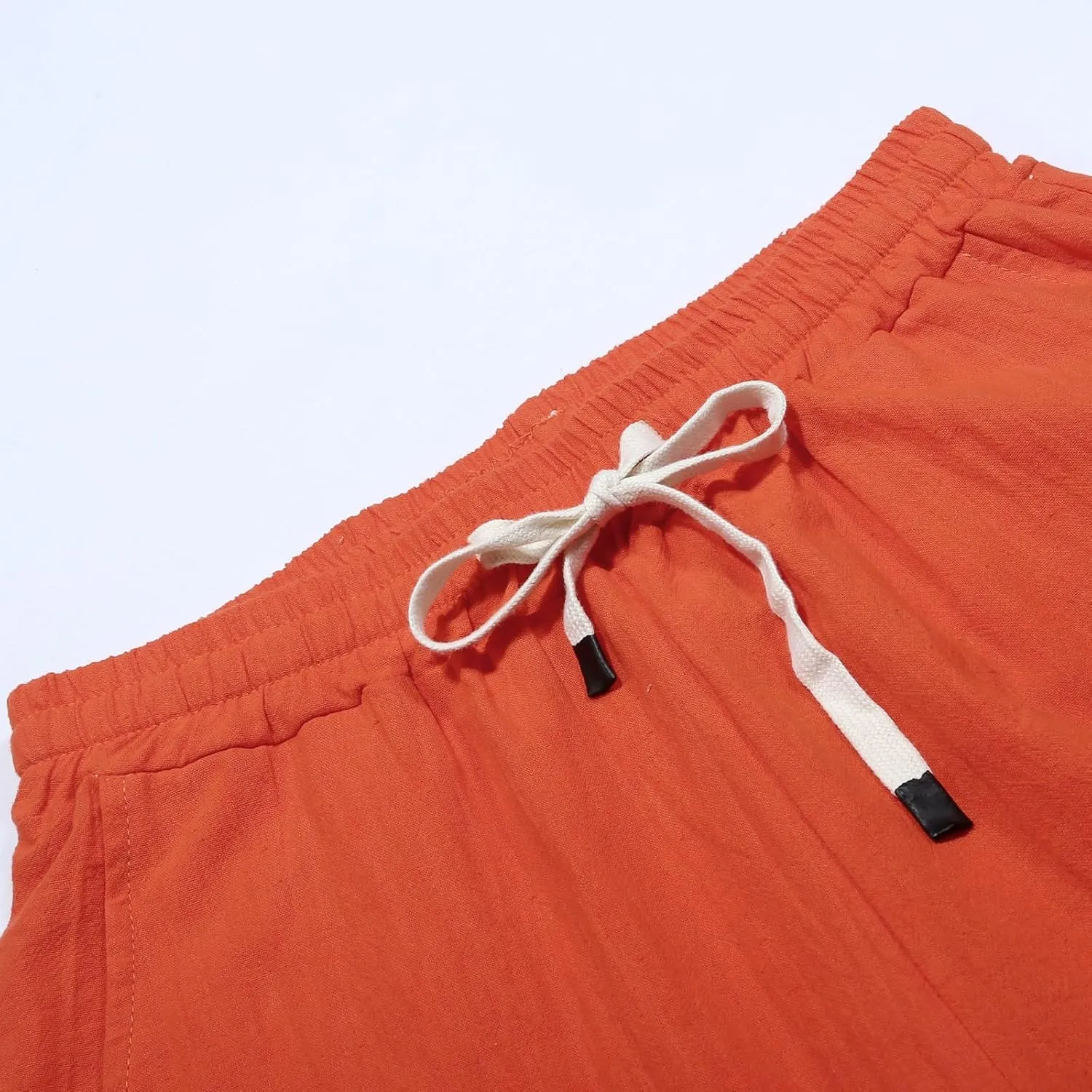 Linen Pants Women Side Button 2025 Summer Trendy Vacation Elastic Waist Straight Leg Capris Casual Cropped Trousers