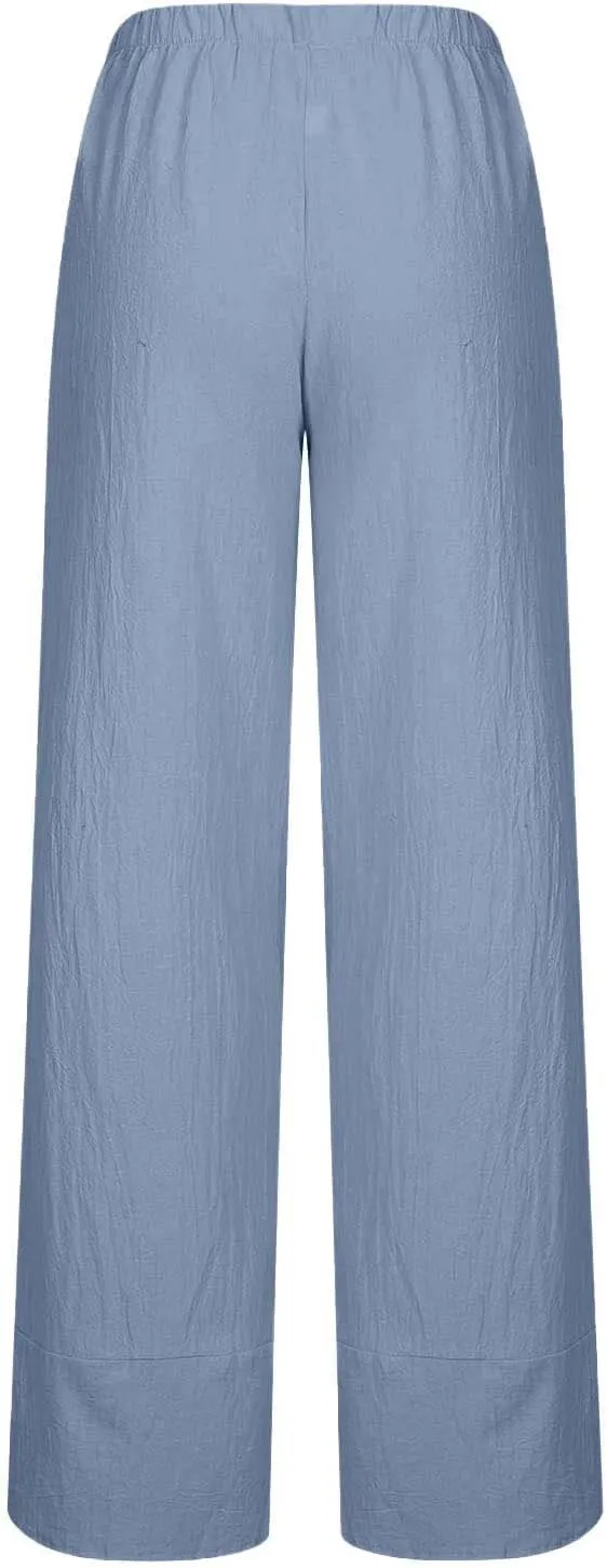 Linen Pants Women Summer Plus Size 2024 Capri Pants Loose Plain Cropped Trousers Stretchy Elastic Waist Lounge Pants
