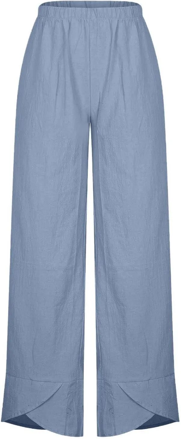 Linen Pants Women Summer Plus Size 2024 Capri Pants Loose Plain Cropped Trousers Stretchy Elastic Waist Lounge Pants