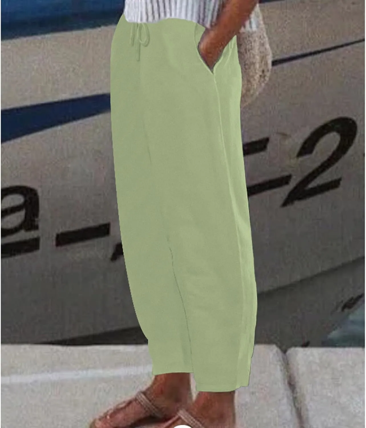 Linen Pants Women Tapered Pant Drawstring Lounge Trousers with Pocket High Waist Pants Beach Wear Summer Clothes