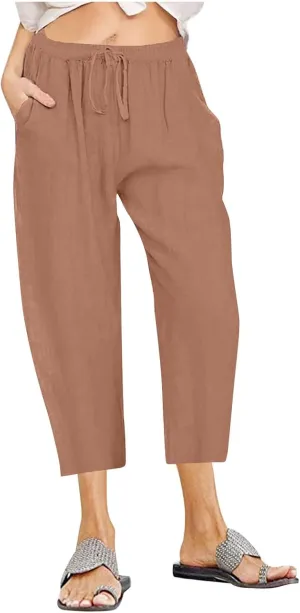 Lmdudan 2025 Women Plus Size Wide Leg Pants Summer Stretchy Drawstring Waist Workout Pants Casual Trousers Pants with Pockets