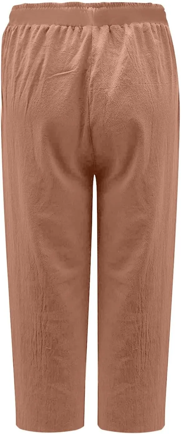 Lmdudan 2025 Women Plus Size Wide Leg Pants Summer Stretchy Drawstring Waist Workout Pants Casual Trousers Pants with Pockets