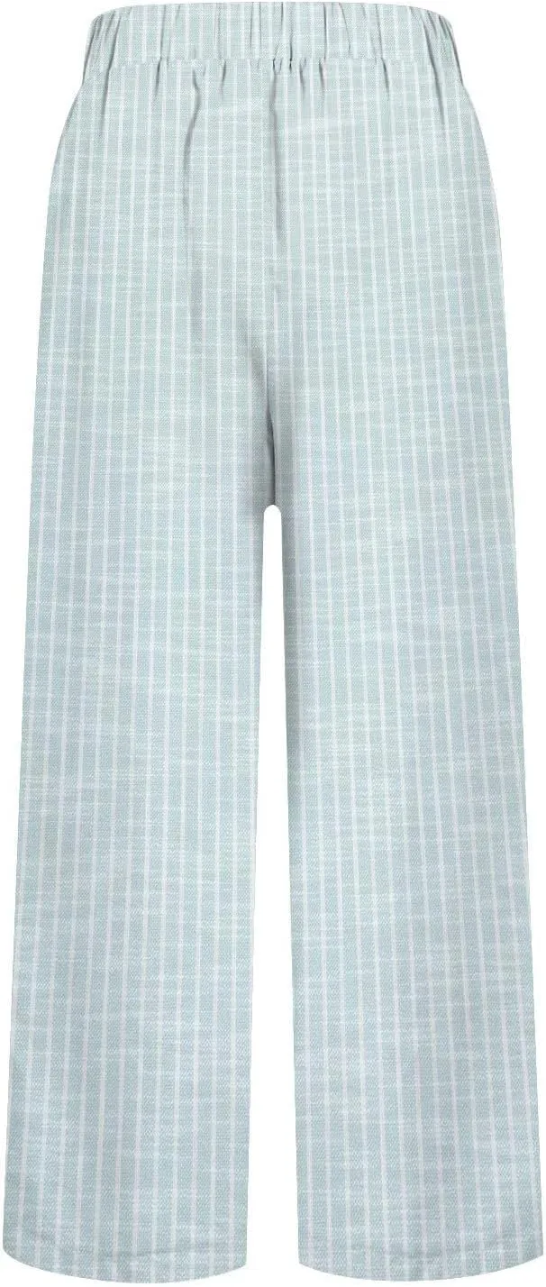 Lmdudan Cotton Linen Pants Women Elastic Waisted Drawstring Summer Cropped Pant Travel Vacation Beach Baggy Capri Trousers
