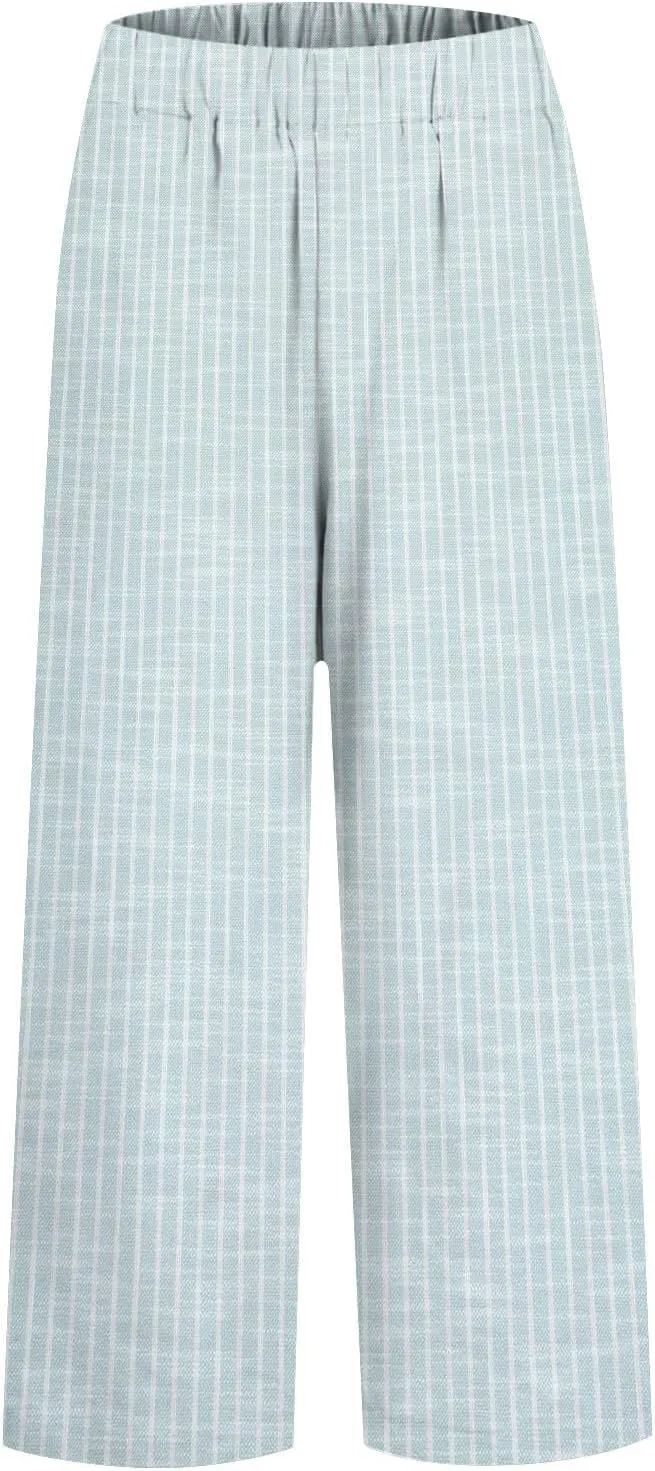 Lmdudan Cotton Linen Pants Women Elastic Waisted Drawstring Summer Cropped Pant Travel Vacation Beach Baggy Capri Trousers
