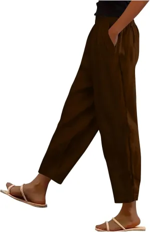 Lmdudan Women Cotton Linen Pants Elastic Waist Straight Leg Casual Pant 2025 Summer Lightweight Trousers Vacation Outfits