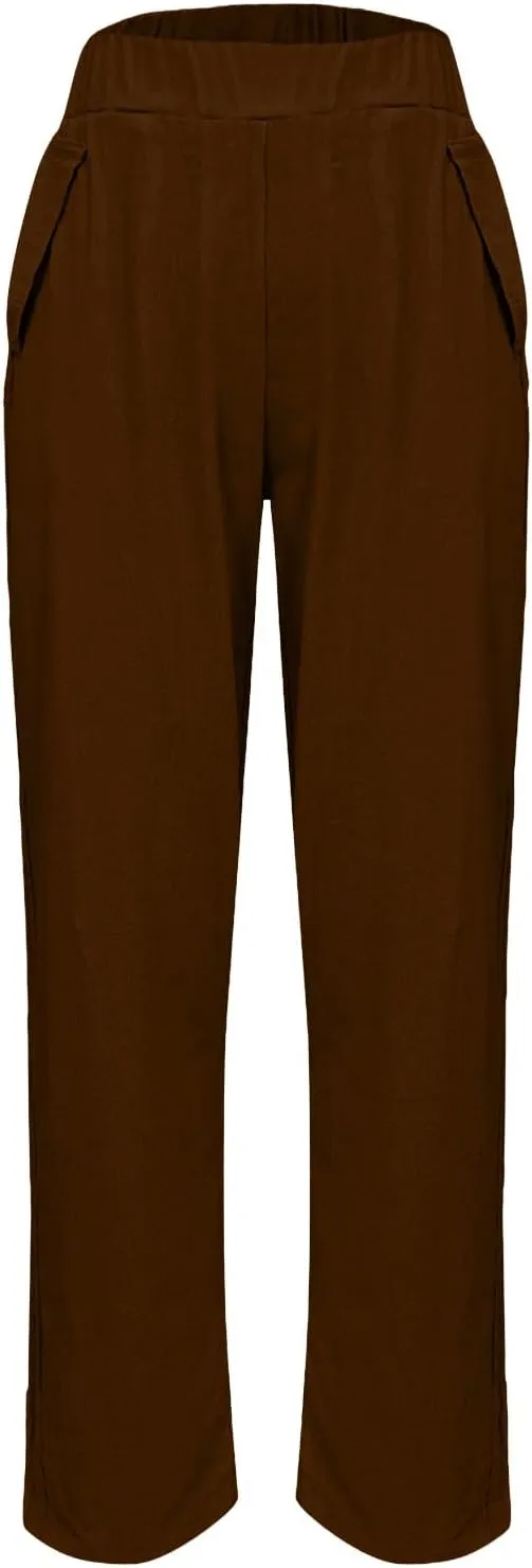 Lmdudan Women Cotton Linen Pants Elastic Waist Straight Leg Casual Pant 2025 Summer Lightweight Trousers Vacation Outfits