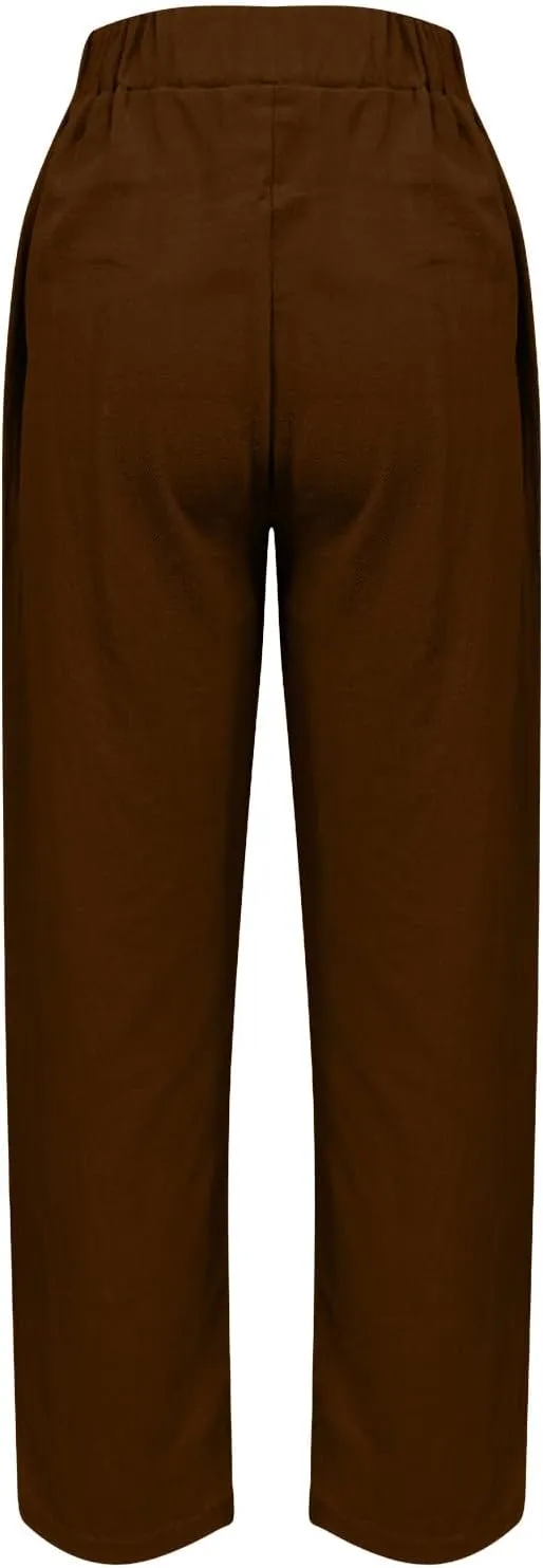 Lmdudan Women Cotton Linen Pants Elastic Waist Straight Leg Casual Pant 2025 Summer Lightweight Trousers Vacation Outfits