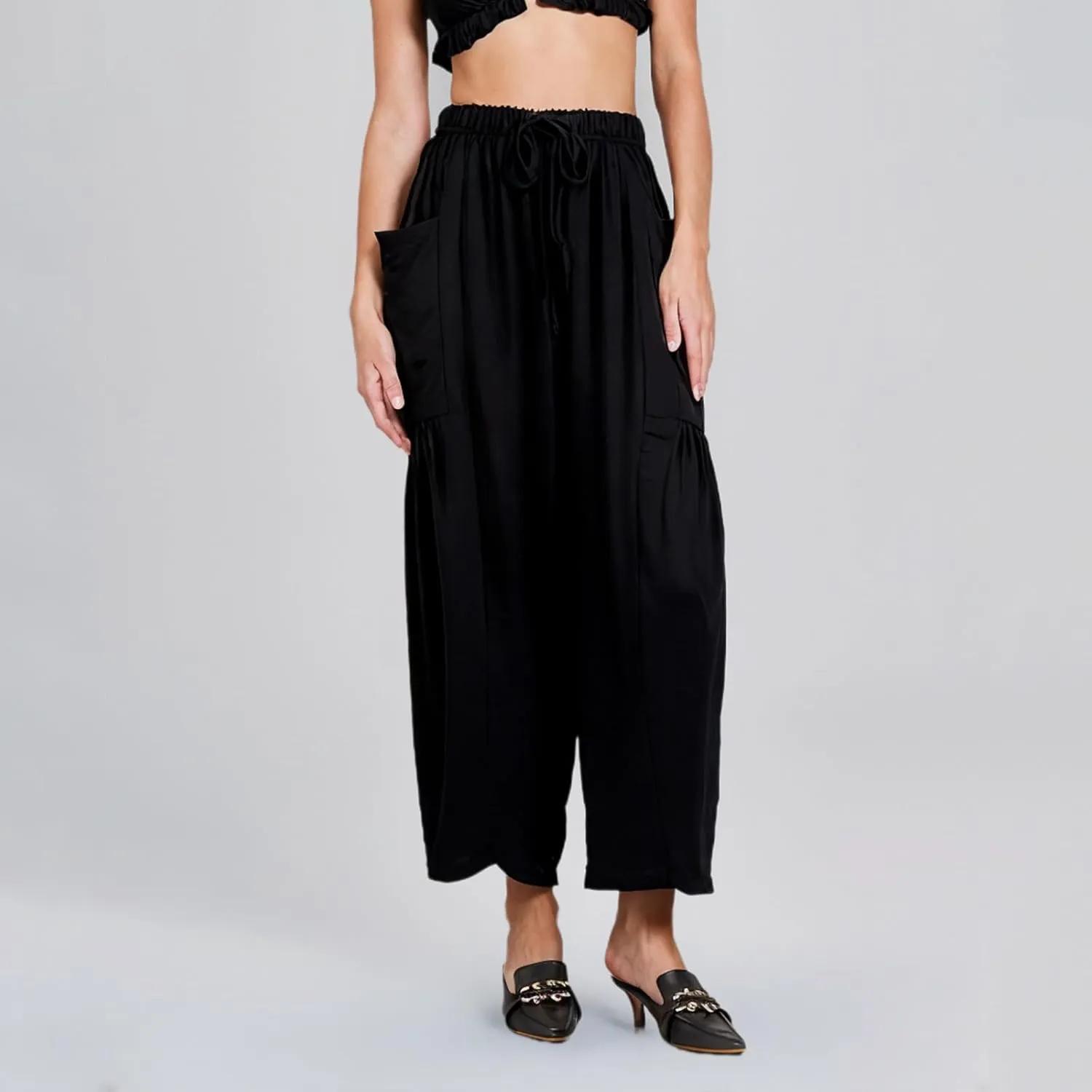 Lmdudan Women Linen Pants Casual Elastic Waist Wide Leg Boho Pants Loose Lightweight Beach Palazzo Pants with Pockets