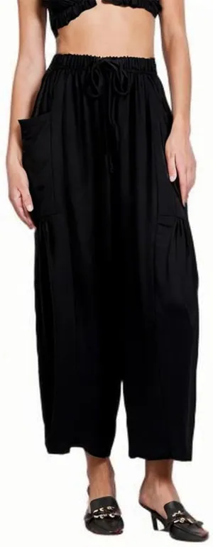 Lmdudan Women Linen Pants Casual Elastic Waist Wide Leg Boho Pants Loose Lightweight Beach Palazzo Pants with Pockets
