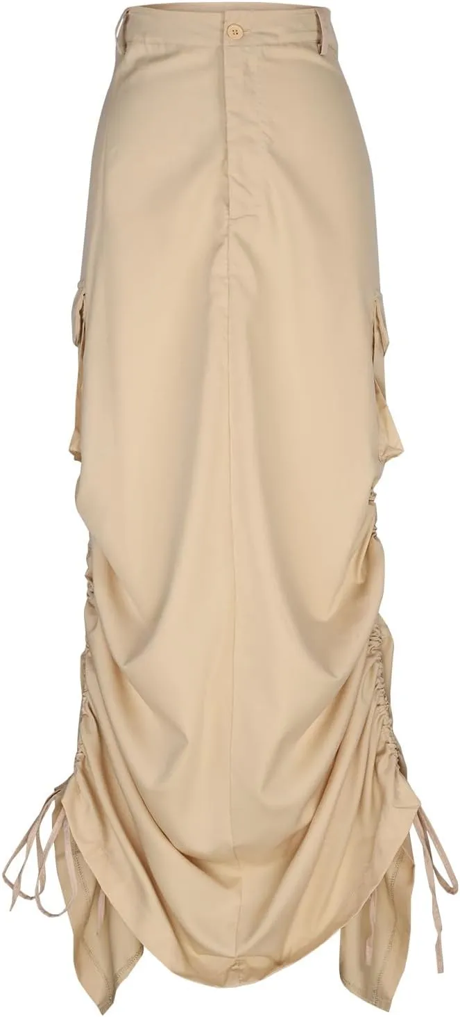 Long Skirts for Women Fall Casual Loose Fit High Waist Cargo Skirt Fashion Zipper A-Line Midi Skirts with Pockets