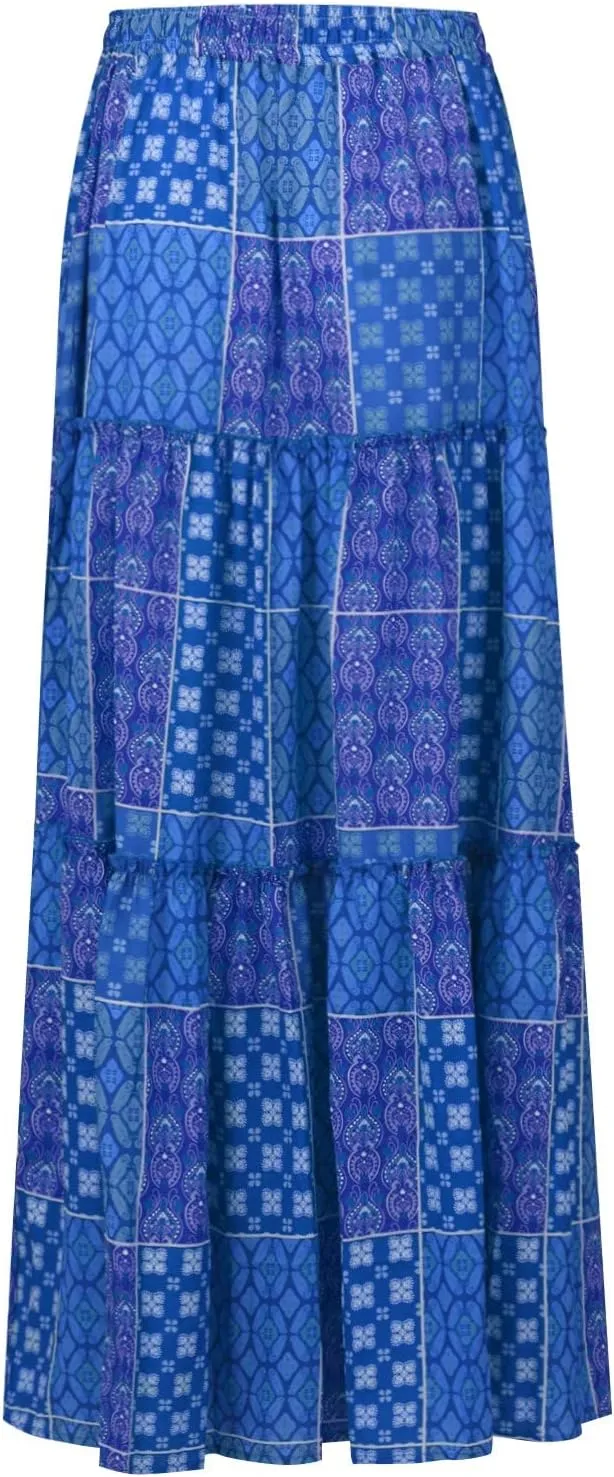 Long Skirts for Women Floral Maxi Skirt with Pockets Beach Flowy Midi Boho Skirt Casual Pleated High Waisted Skirts