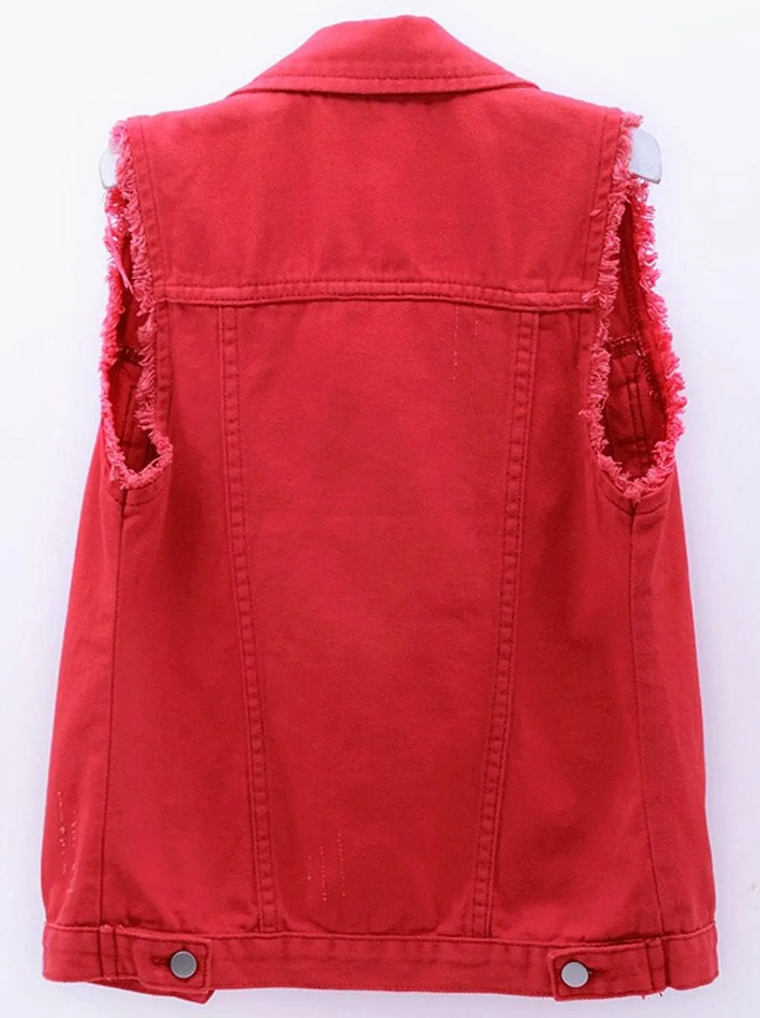 loveimgs Women's Fashion Sleeveless Regular Fit Lightweight Button Front Candy Color Ripped Denim Vest Jacket Pockets