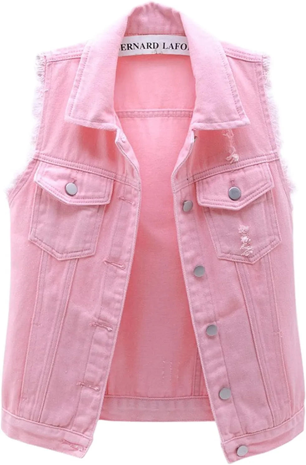 loveimgs Women's Fashion Sleeveless Regular Fit Lightweight Button Front Candy Color Ripped Denim Vest Jacket Pockets