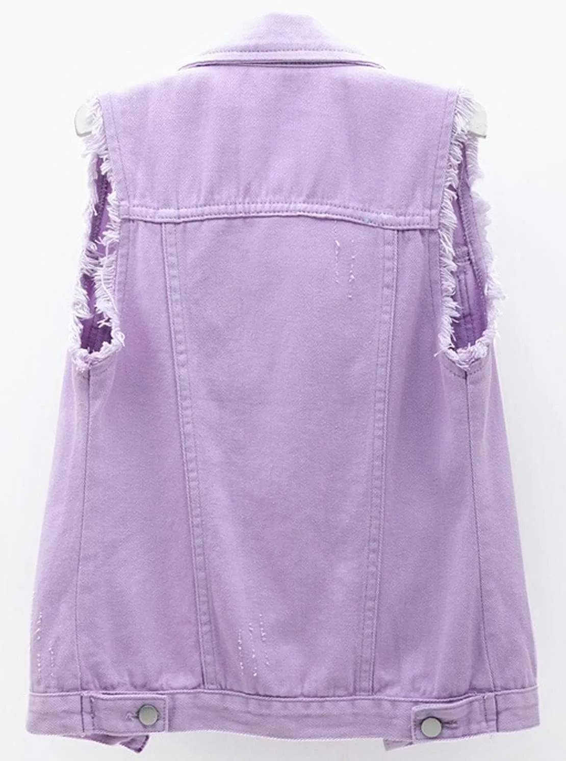 loveimgs Women's Fashion Sleeveless Regular Fit Lightweight Button Front Candy Color Ripped Denim Vest Jacket Pockets