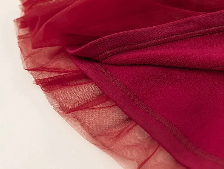 Maeve Elegant Red Tulle Sweater Dress