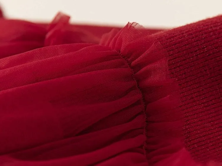 Maeve Elegant Red Tulle Sweater Dress
