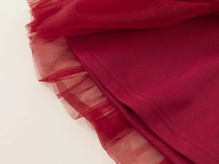 Maeve Elegant Red Tulle Sweater Dress