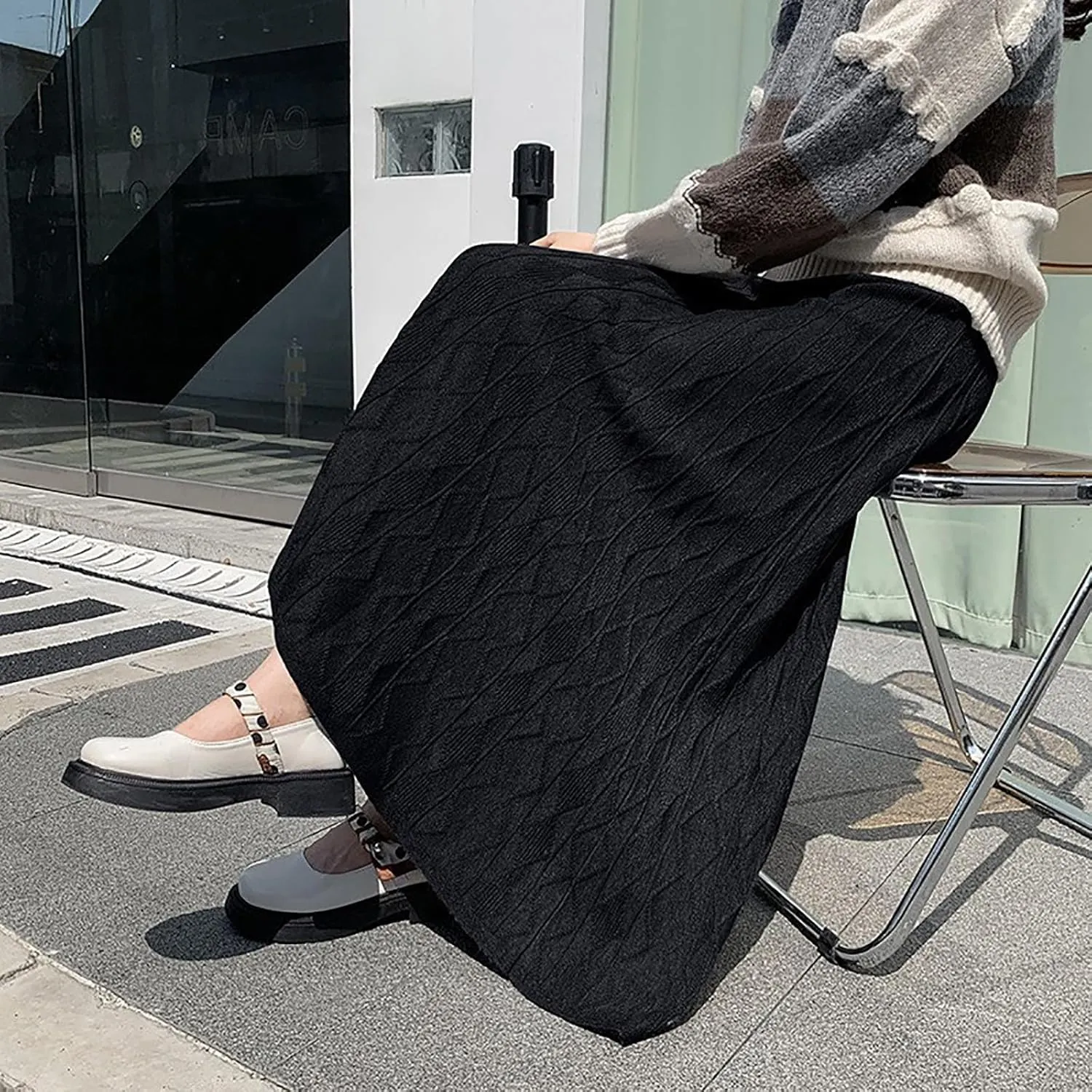 Maxi Skirts for Women Fall Trendy a Line Midi Skirt Elegant Ribbed Knit Long Skirt Reversible Stretchy Half Shirt