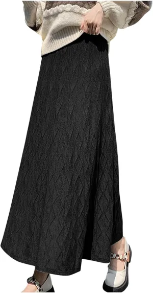 Maxi Skirts for Women Fall Trendy a Line Midi Skirt Elegant Ribbed Knit Long Skirt Reversible Stretchy Half Shirt
