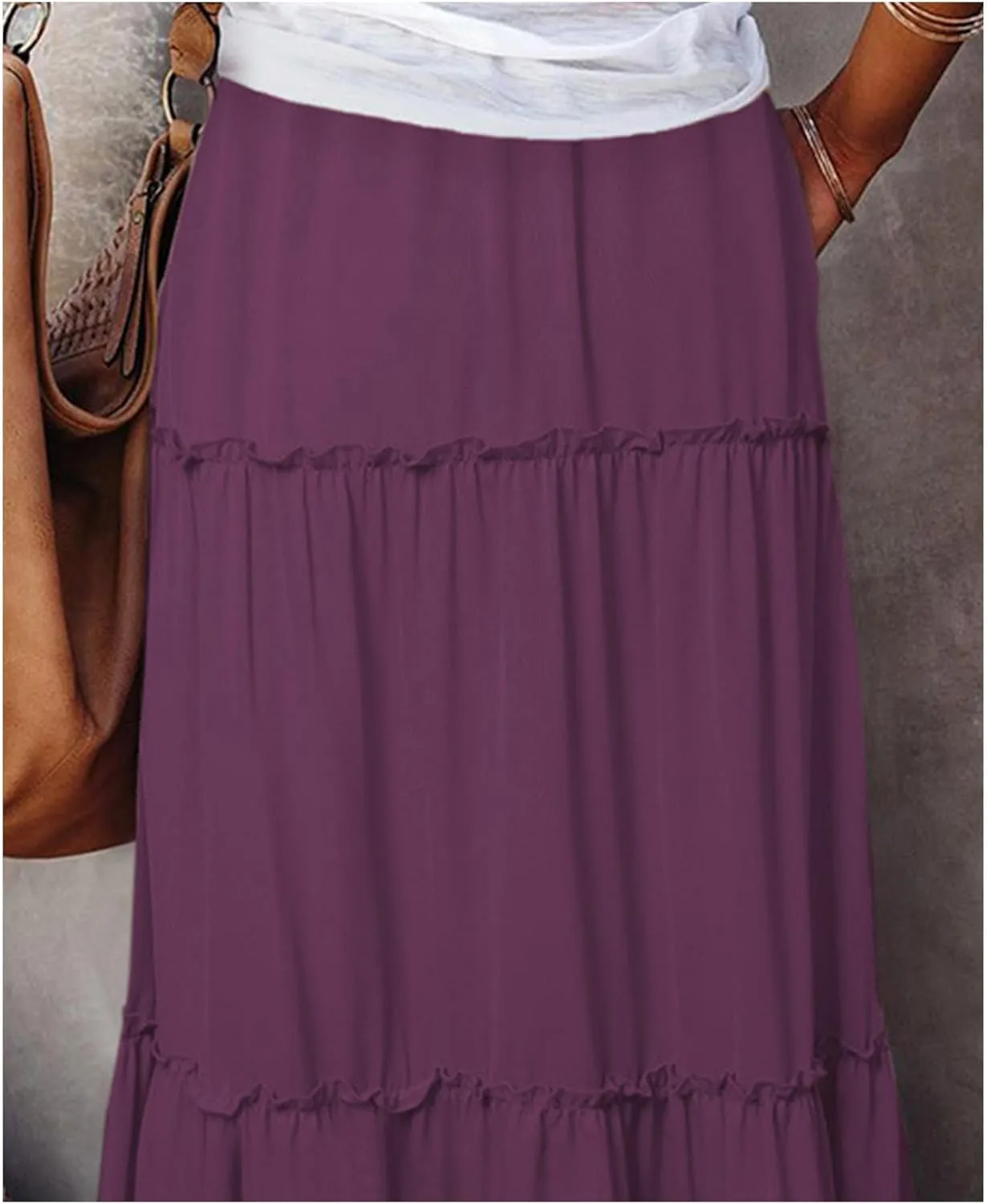 Maxi Skirts for Women High Waist Bohemian A Line Tiered Skirt Summer Casual Pleated Flowy Swing Beach Long Skirt