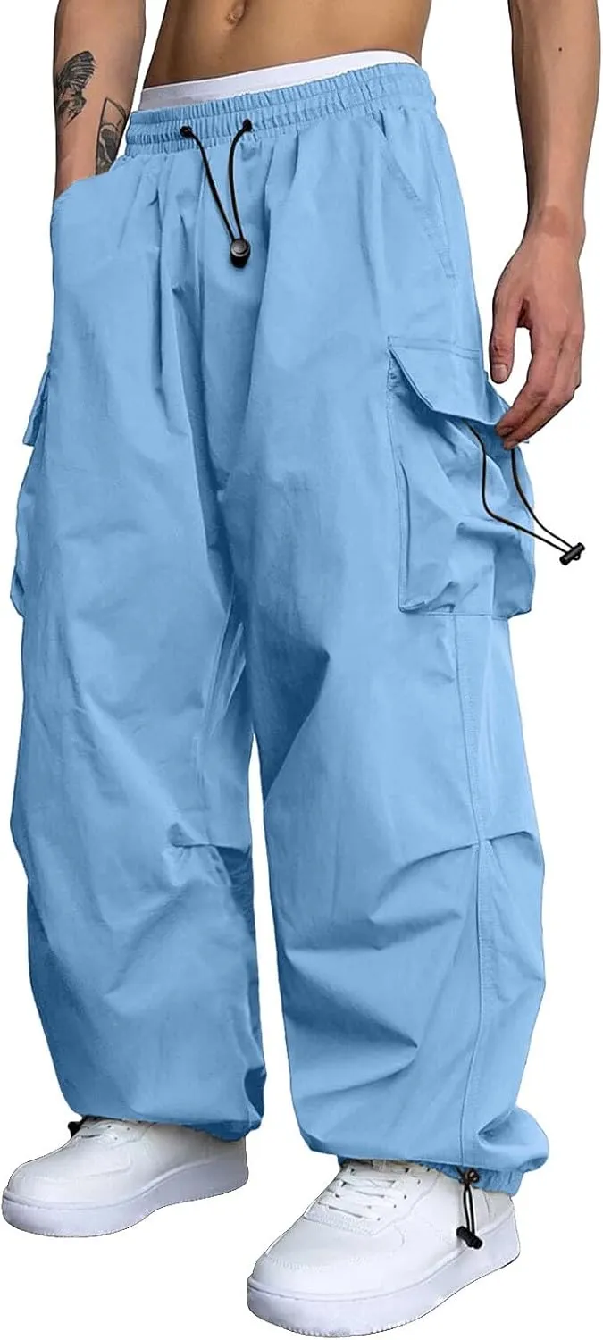 Men's Baggy Cargo Pants Casual Parachute Pant Wide Leg Loose Fit Joggers Multi Pockets