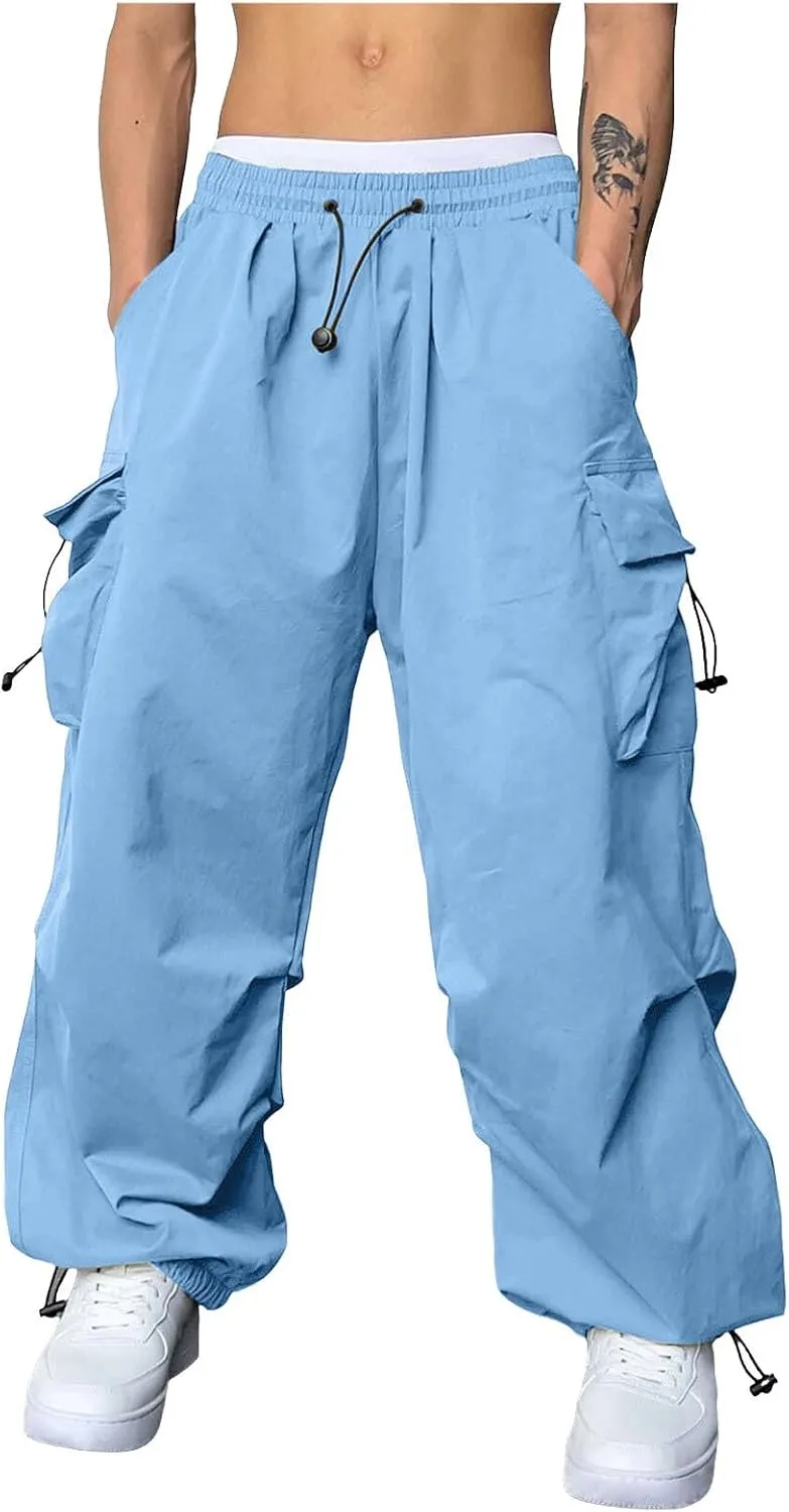Men's Baggy Cargo Pants Casual Parachute Pant Wide Leg Loose Fit Joggers Multi Pockets