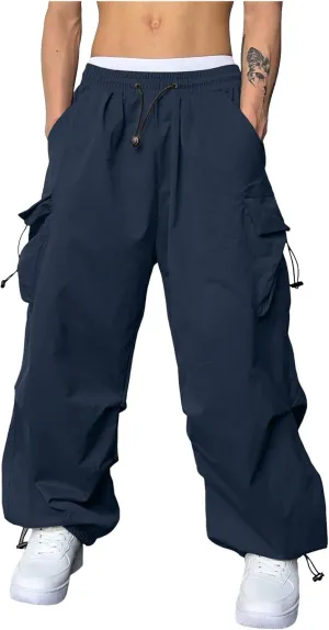 Men's Baggy Cargo Pants Casual Parachute Pants Cotton Elasticated Loose Fit Streetwear Multi Pockets