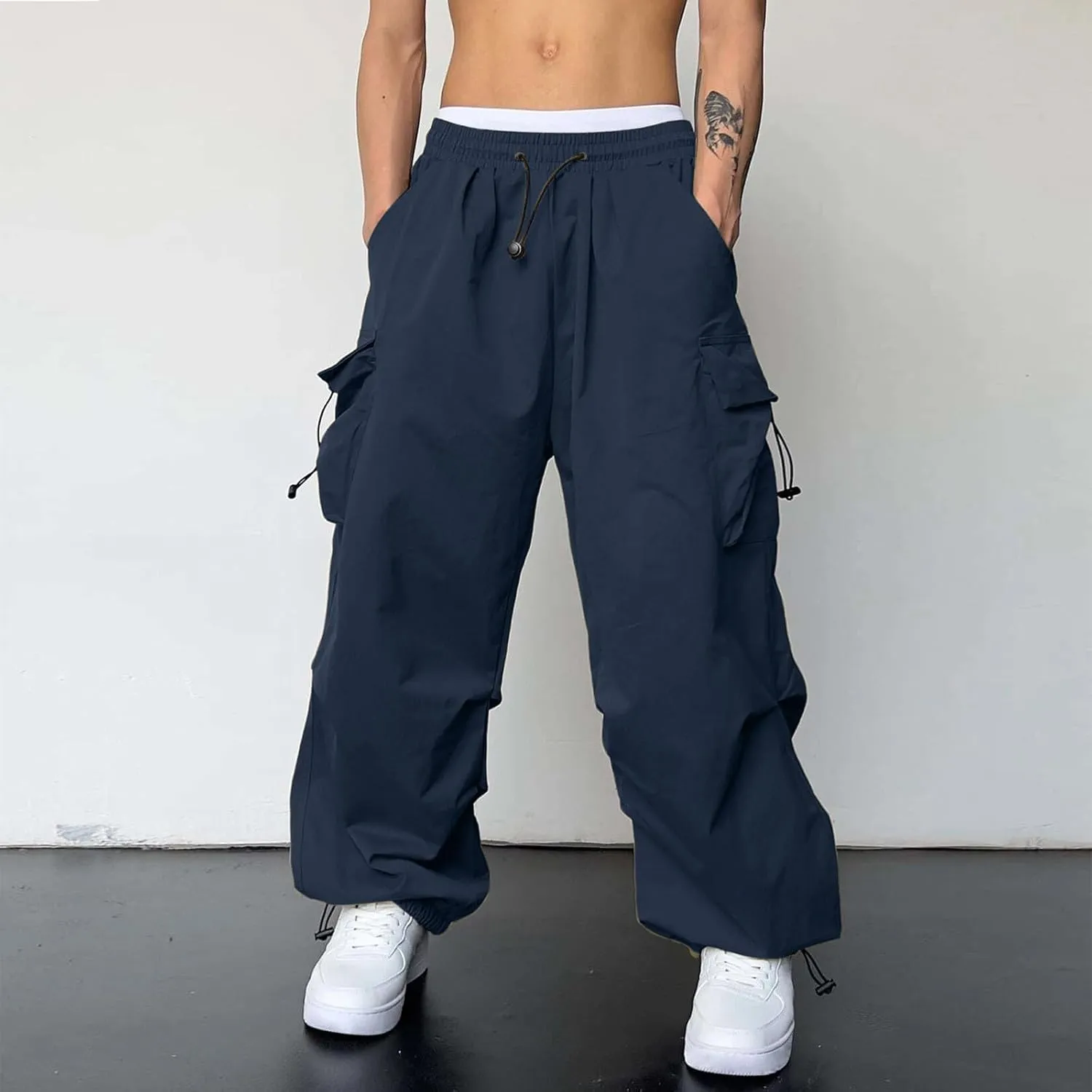 Men's Baggy Cargo Pants Casual Parachute Pants Cotton Elasticated Loose Fit Streetwear Multi Pockets