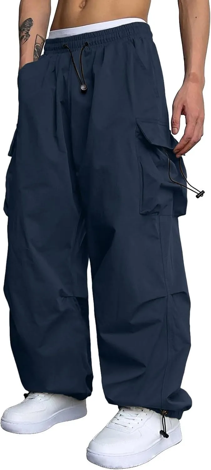Men's Baggy Cargo Pants Casual Parachute Pants Cotton Elasticated Loose Fit Streetwear Multi Pockets