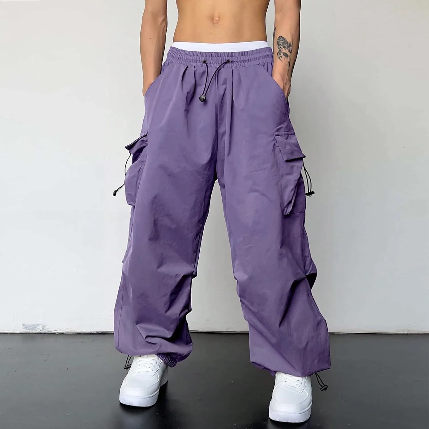 Men's Baggy Cargo Pants Casual Parachute Pants Cotton Loose Fit Hip Hop Pant Multi Pockets