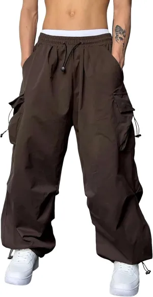 Men's Baggy Cargo Pants Trendy Casual Pants, Loose Fit Drawstring Rope Cargo Joggers with Pockets Streetwear